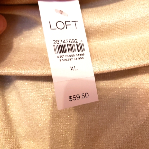 Off the shoulder, cream with gold metallic thread sweater. - Picture 5 of 7